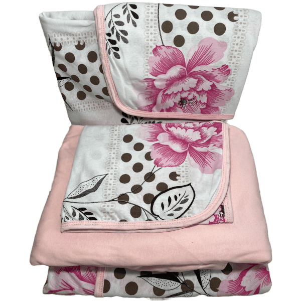 Jogo de Cama Queen 4 Peças de Malha Poá Floral Rosa Bebê – Colloda