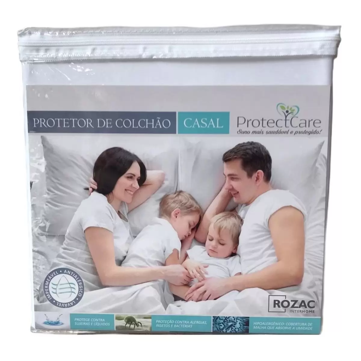 Protetor de Colchão Casal Impermeável Branco Protect Care – Rozac