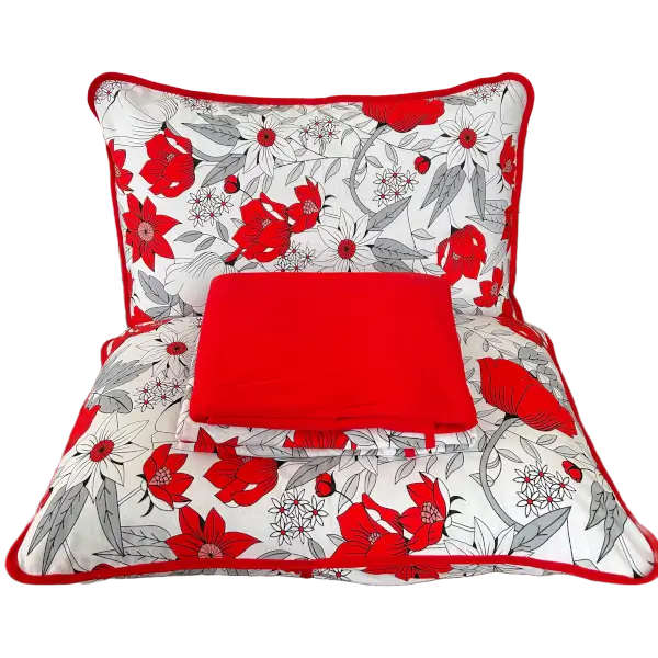 Jogo de Cama Queen 4 Peças de Malha Floral Vermelho – Colloda