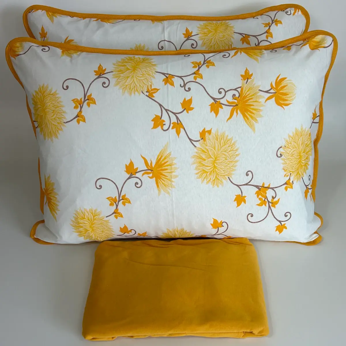 Jogo de Cama Queen 3 Peças de Malha Floral Amarelo Minimalista – Colloda