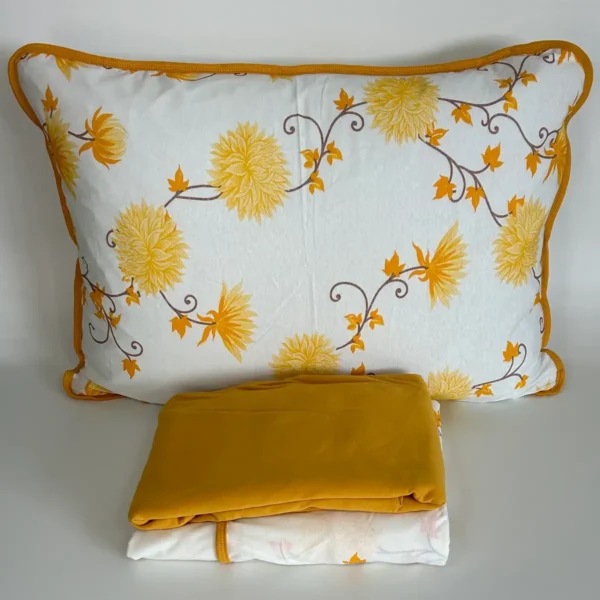 Jogo de Cama Solteiro 3 Peças de Malha Floral Amarelo Minimalista