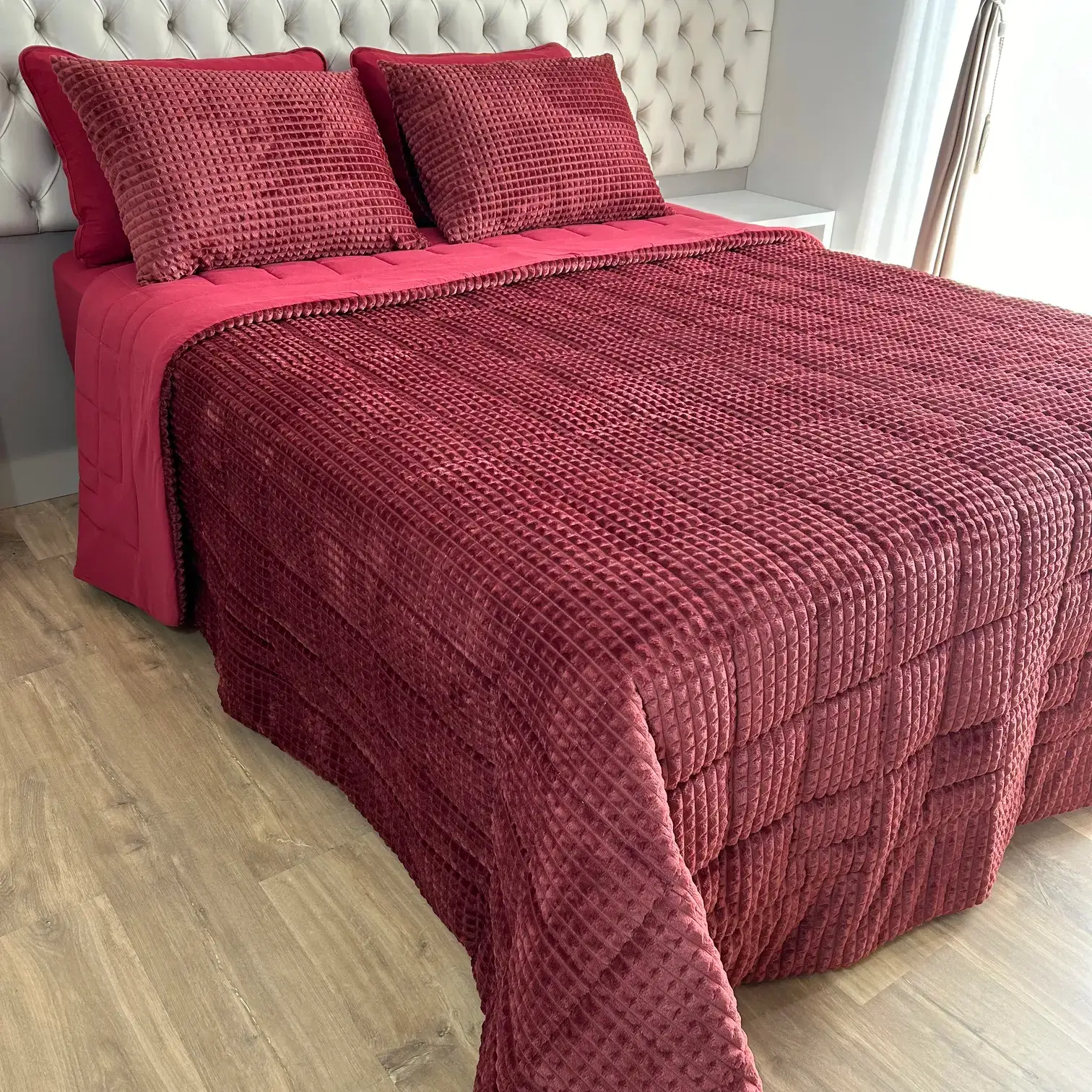 Cobreleito de Plush com Malha Casal/Queen Vermelho Rubi – Colloda