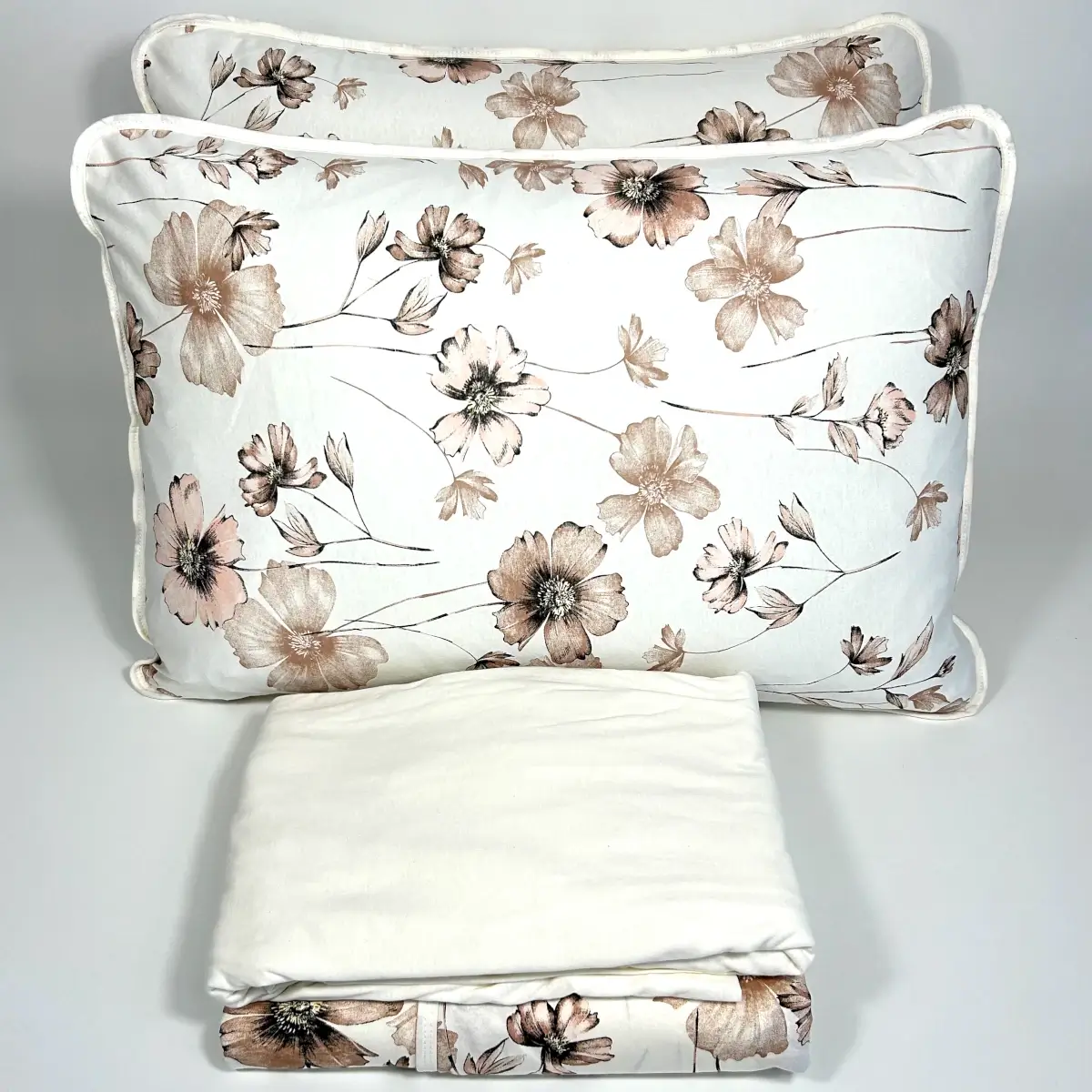 Jogo de Cama Queen 4 Peças Malha Floral Creme – Colloda