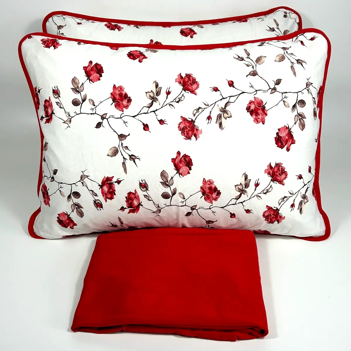 Jogo de Cama King 4 Pçs Malha Floral Vermelho Colloda #8624