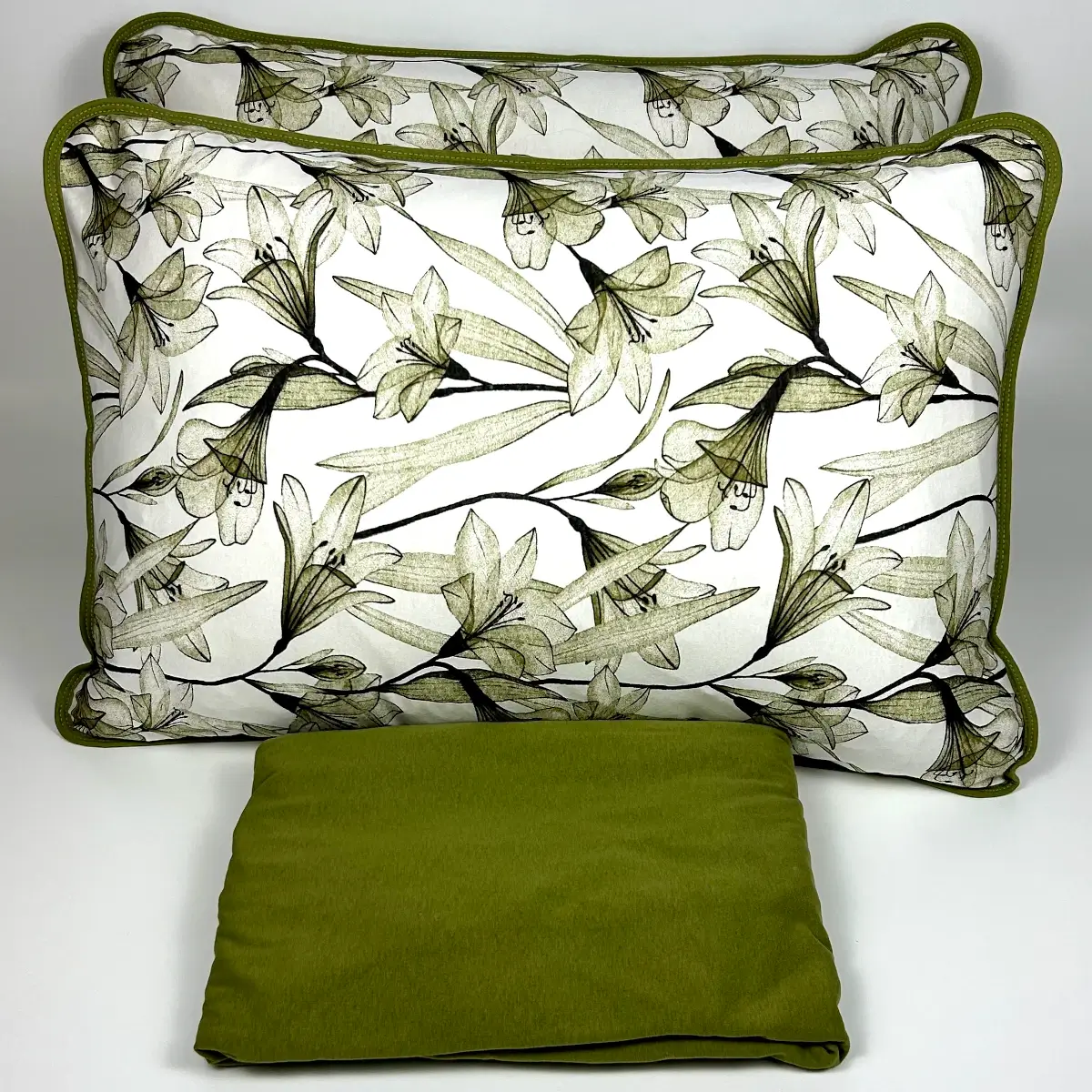 Jogo de Cama Casal 3 Peças Malha Floral Verde Oliva – Colloda