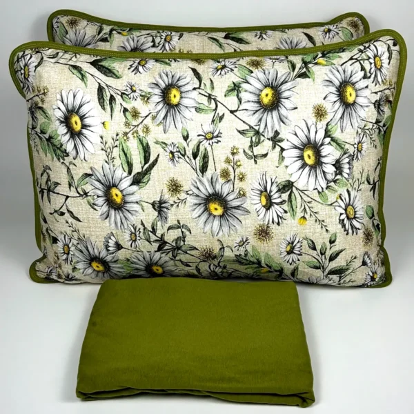 Jogo de Cama 3 Pçs Malha Margaridas Verde Oliva