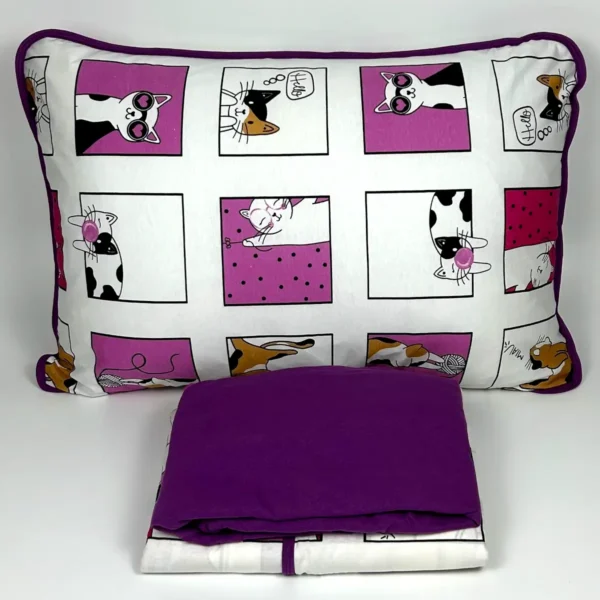 Jogo de Cama Solteiro 3 Pçs Malha Gatos Roxo