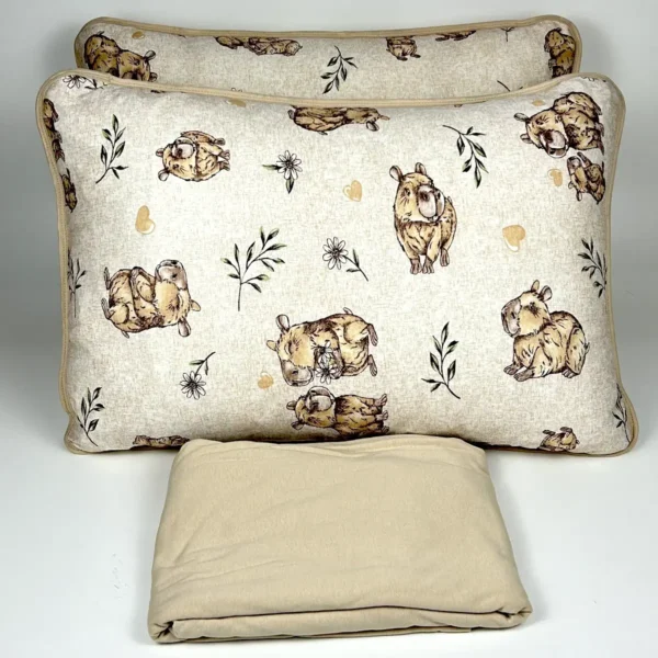 Jogo de Cama 3 Peças Malha Capivara in Love Bege