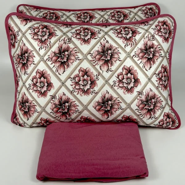 Jogo de Cama 3 Peças Malha Floral Rosa Antigo