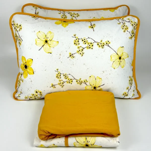 Jogo de Cama 4 Peças Malha Floral Amarelo