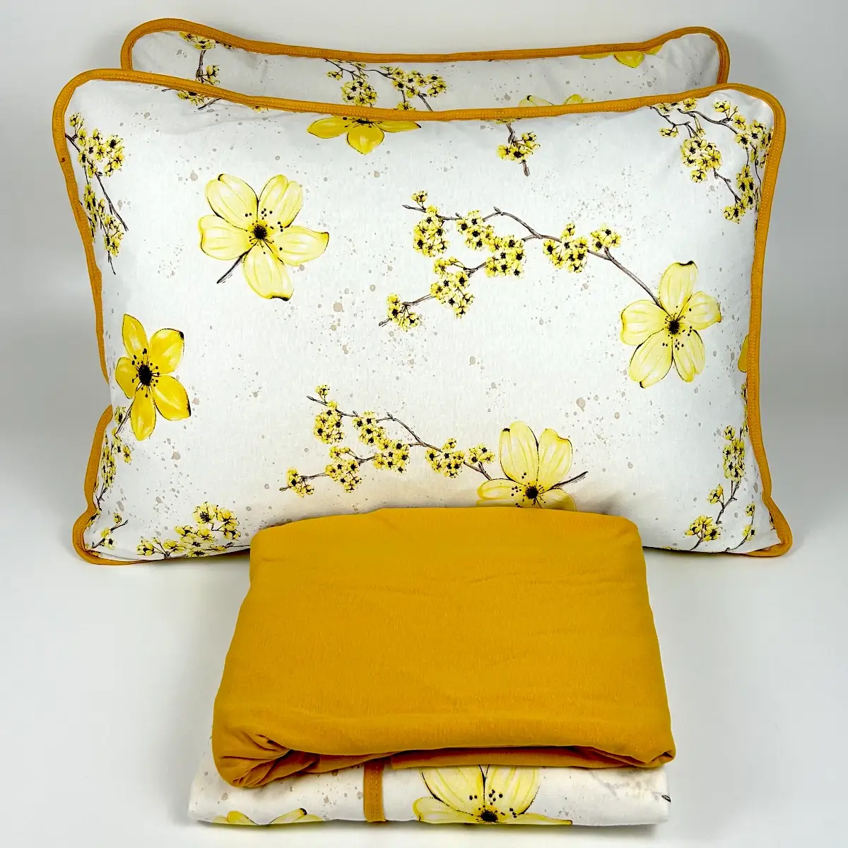Jogo de Cama Casal 4 Peças Malha Floral Amarelo – Colloda