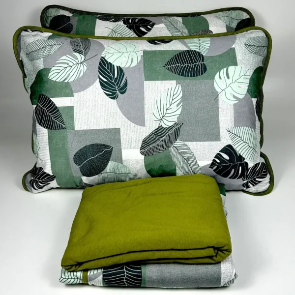 Jogo de Cama 4 Peças Malha Folhas Verde Oliva