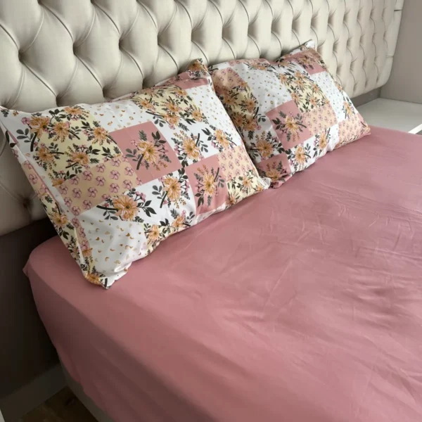 Jogo de Cama 3 Peças Micropercal 200 fios Patchwork Floral Rosa Antigo-2
