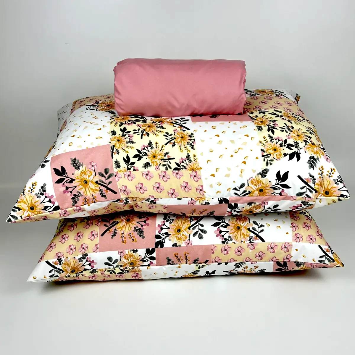 Jogo de Cama Queen 3 Peças Micropercal 200 fios Patchwork Floral Rosa Antigo – Colloda