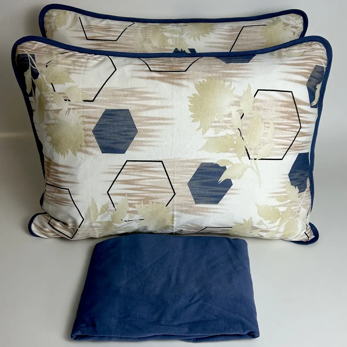 Jogo de Cama Queen 3 Peças Malha Geometria Naval Azul – Colloda
