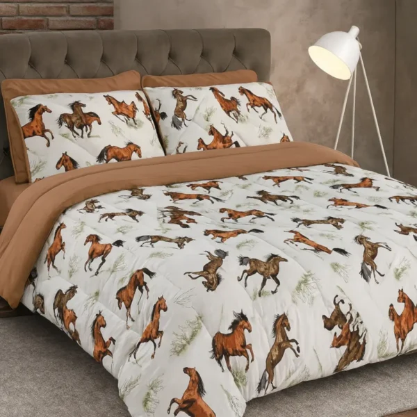 Edredon de Malha Cavalos Marrom