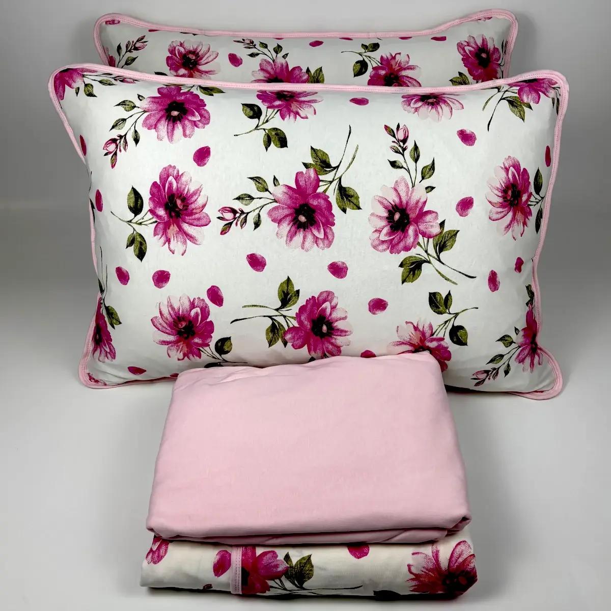 Jogo de Cama Queen 4 Peças Malha Bouquet Elegance Rosa Bebê – Colloda