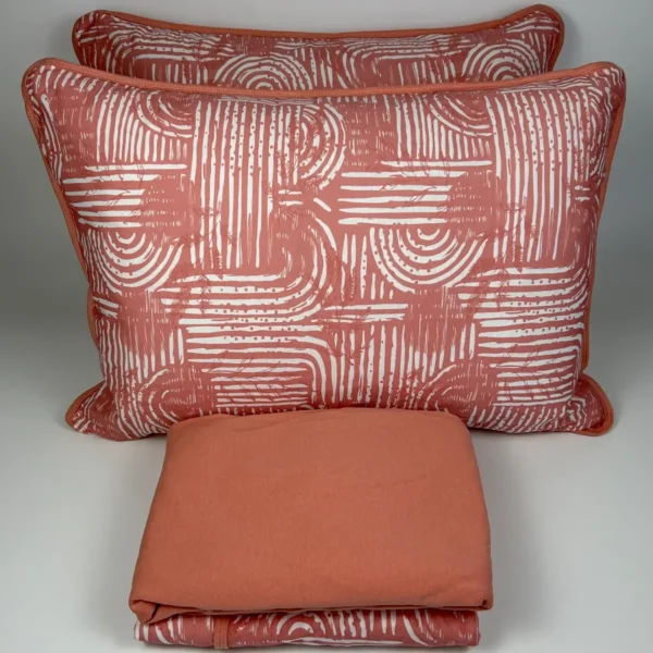 Jogo de Cama 4 Peças Malha Traço Livre Salmão