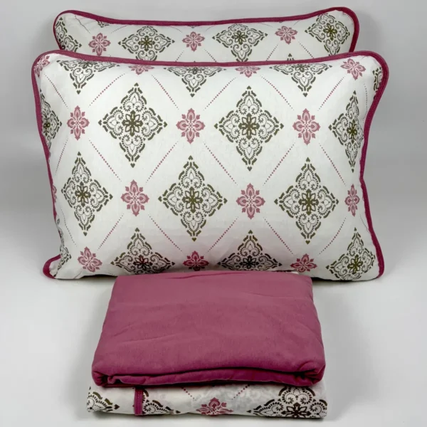 Jogo de Cama 4 Peças de Malha Arabescos Rosa Antigo