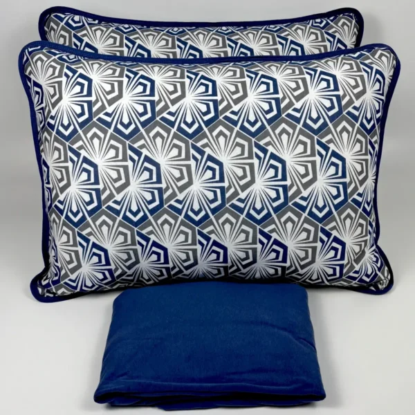 Jogo de Cama 3 Peças Malha Geométrico Prisma Azul