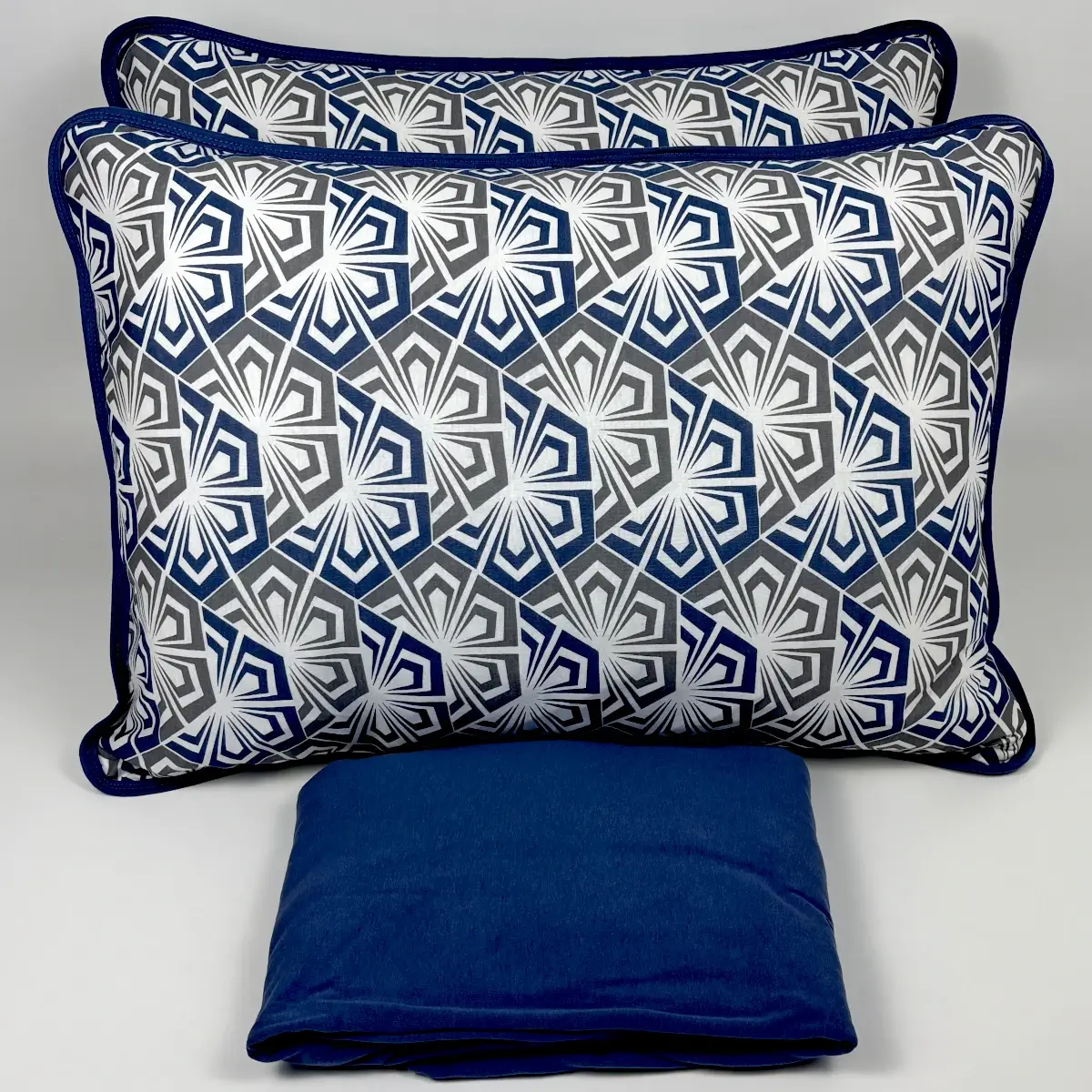 Jogo de Cama King 3 Peças Malha Geométrico Prisma Azul – Colloda