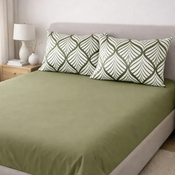 Jogo de Cama 3 Peças Micropercal 200 fios Geométrico Verde Oliva