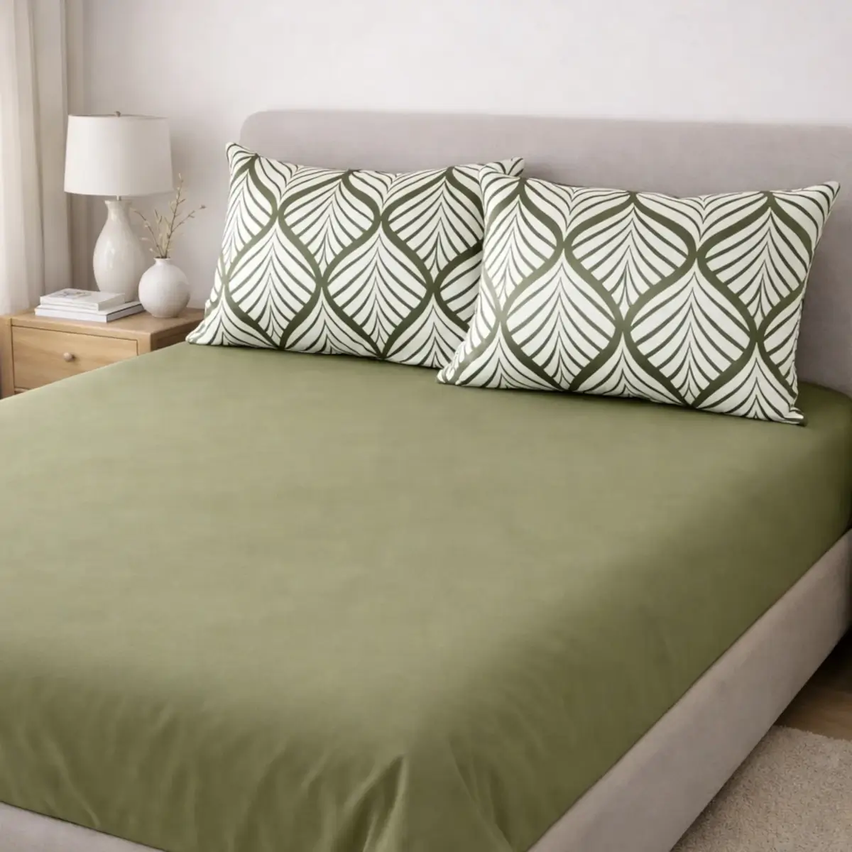 Jogo de Cama 3 Peças Micropercal 200 fios Geométrico Verde Oliva