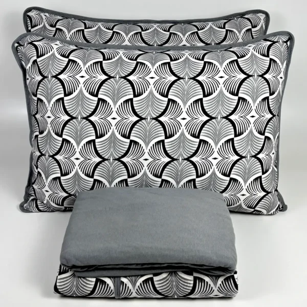 Jogo de Cama 4 Peças Malha Art Déco Cinza