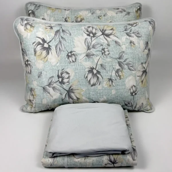 Jogo de Cama 4 Peças Malha Floral Suave Cinza Claro