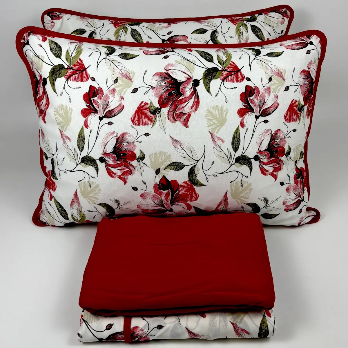 Jogo de Cama Queen 4 Peças Malha Floral Vermelha – Colloda