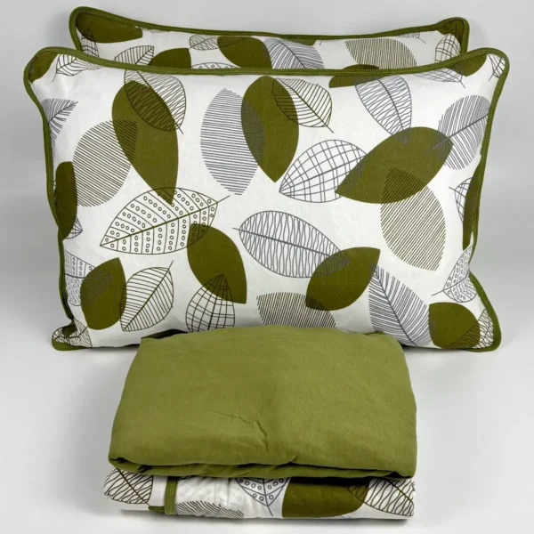 Jogo de Cama 4 Peças Malha Folhas Verde Oliva