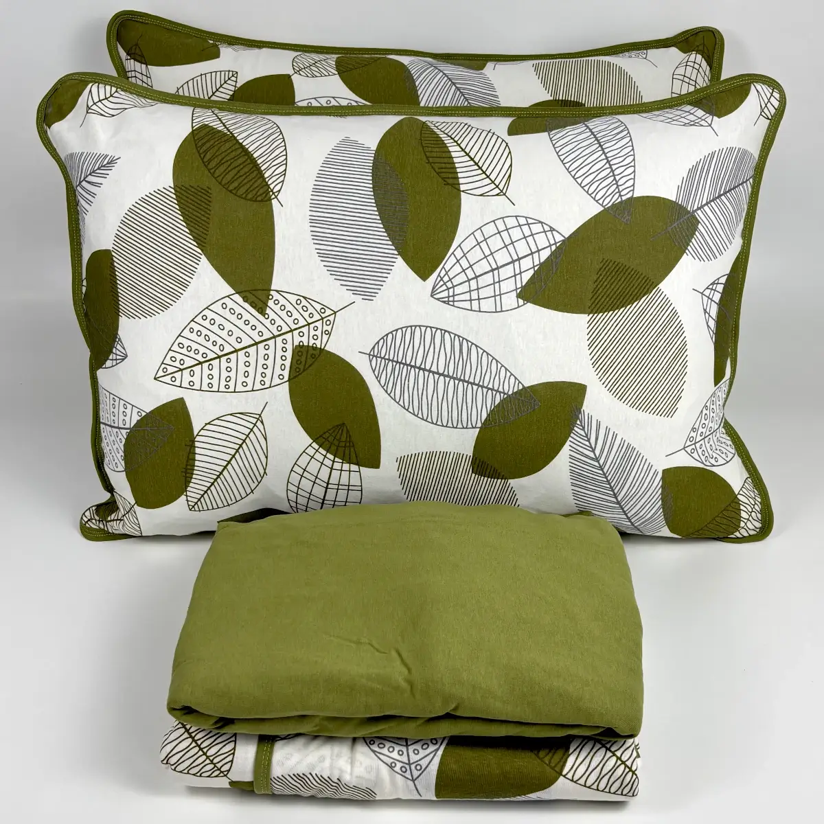 Jogo de Cama King 4 Peças Malha Folhas Verde Oliva – Colloda