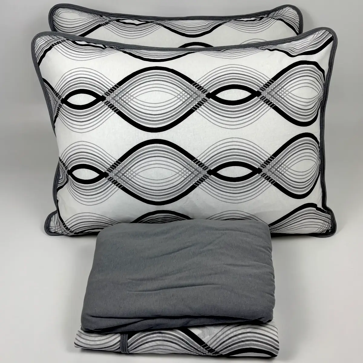 Jogo de Cama Queen 4 Peças Malha Geométrica Ondulada Cinza – Colloda