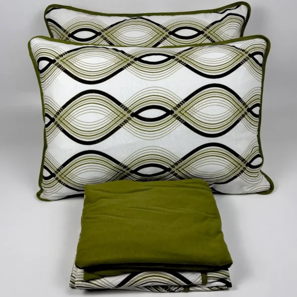 Jogo de Cama 4 Peças Malha Geométrica Ondulada Verde Oliva