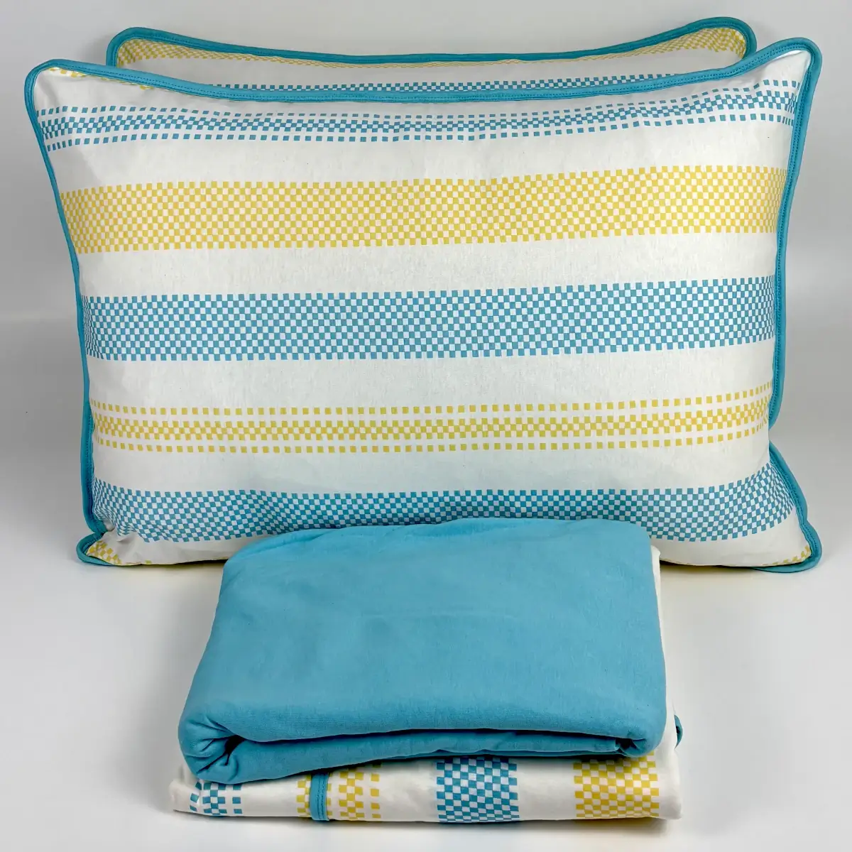 Jogo de Cama 4 Peças Malha Listra Pixel Azul Piscina