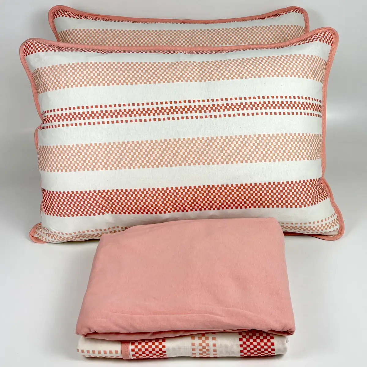 Jogo de Cama Casal 4 Peças Malha Listra Pixel Salmão – Colloda