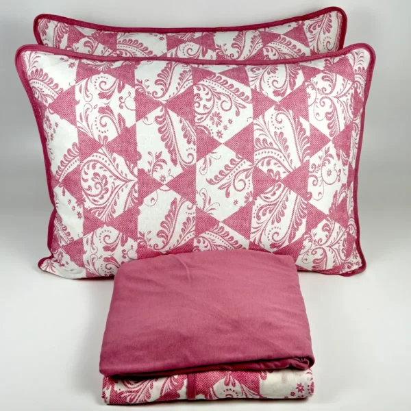 Jogo de Cama 4 Peças Malha Arabesco Geométrico Rosa Antigo