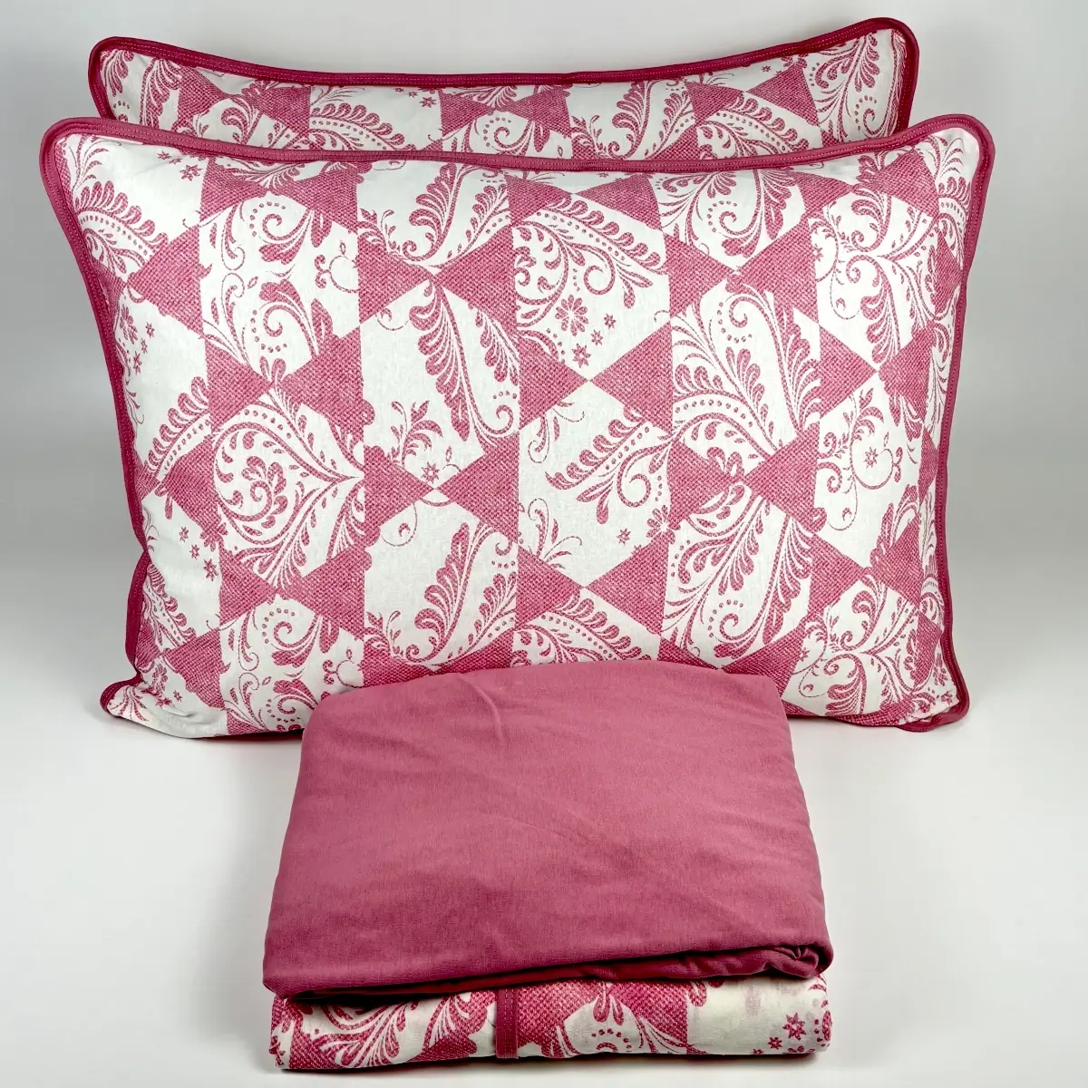 Jogo de Cama Casal 4 Peças Malha Arabesco Geométrico Rosa Antigo – Colloda