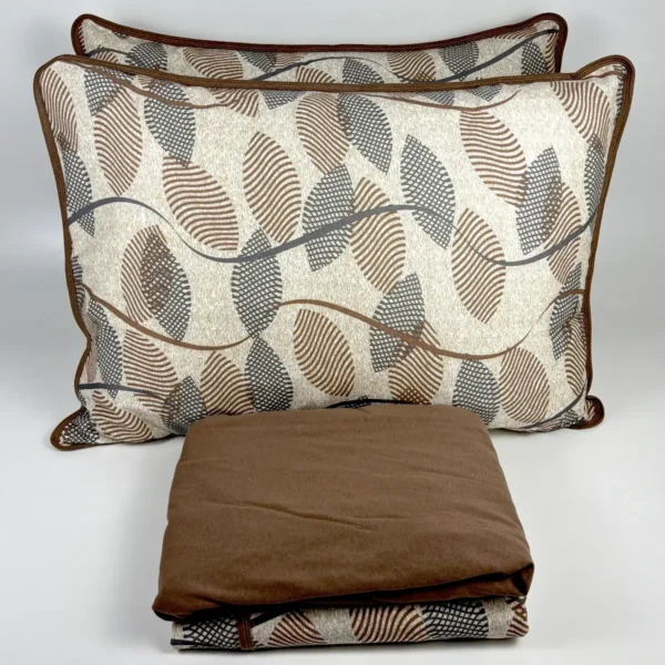 Jogo de Cama 4 Peças Malha Folha Listrada Marrom