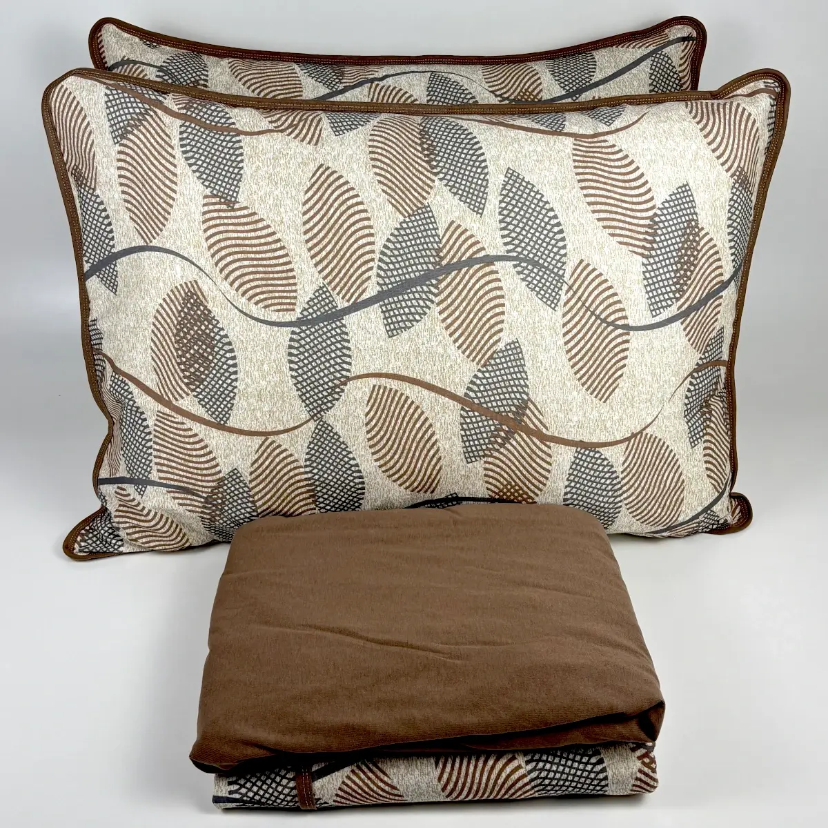 Jogo de Cama Casal 4 Peças Malha Folha Listrada Marrom – Colloda