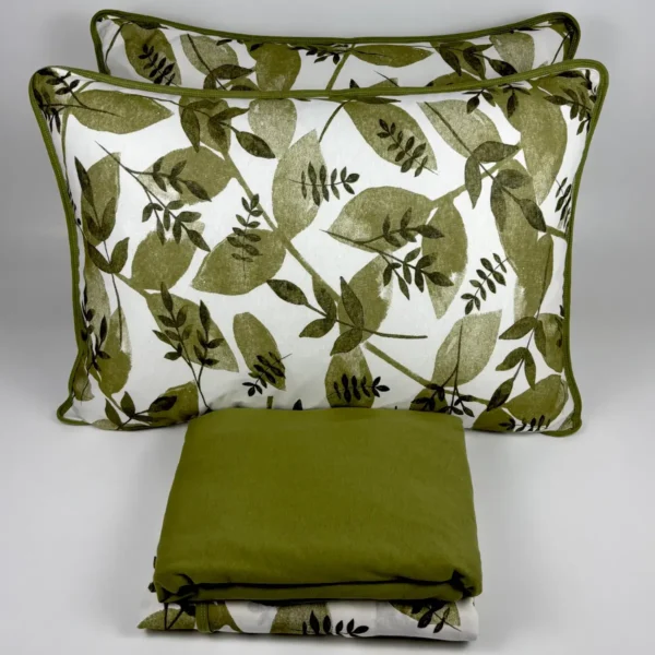 Jogo de Cama 4 Peças Malha Folhas Verde Oliva