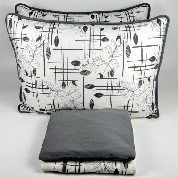 Jogo de Cama 4 Peças Malha Linha Minimalista Cinza