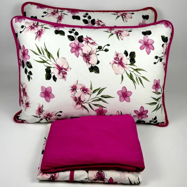 Jogo de Cama 4 Peças Malha Orquídeas Rosa Pink