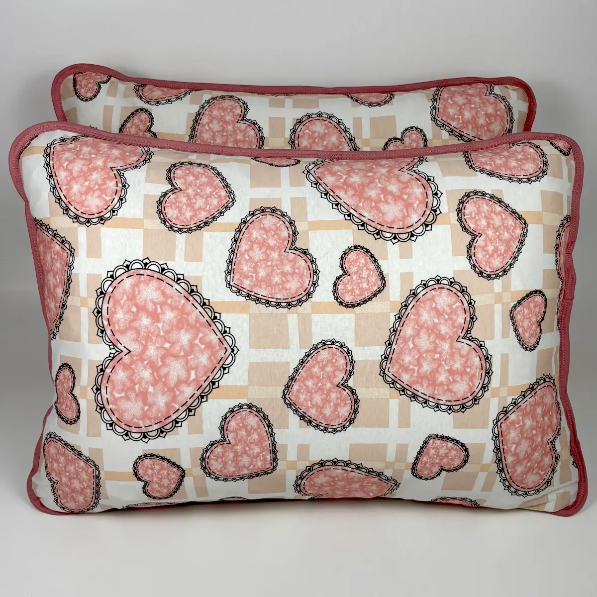 Par de Fronhas Malha Corações Rosa Antigo – Colloda