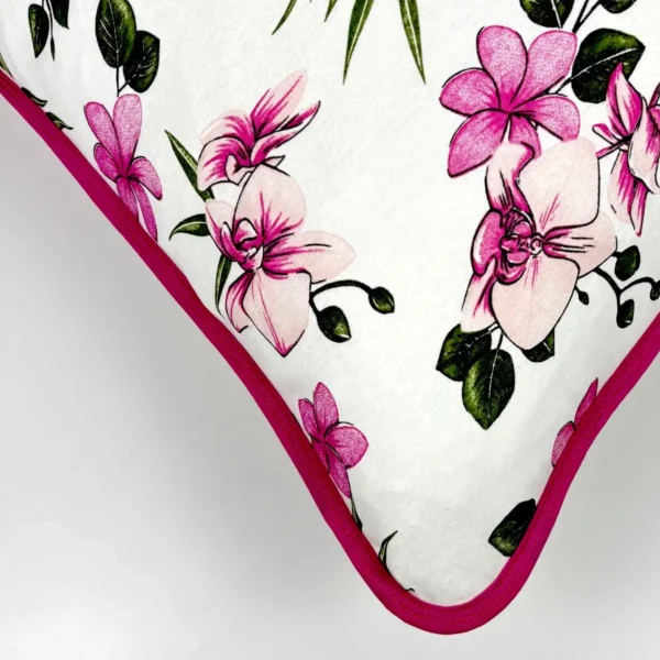 Par de Fronha de Malha Orquídeas Rosa Pink - Detalhe do viés