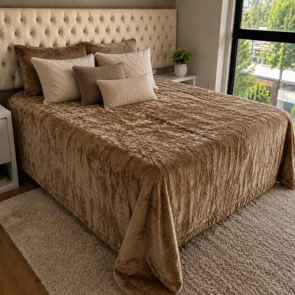 Coberdrom de Plush Queen Bege Champagne Cobertor Luxo Premium - 1