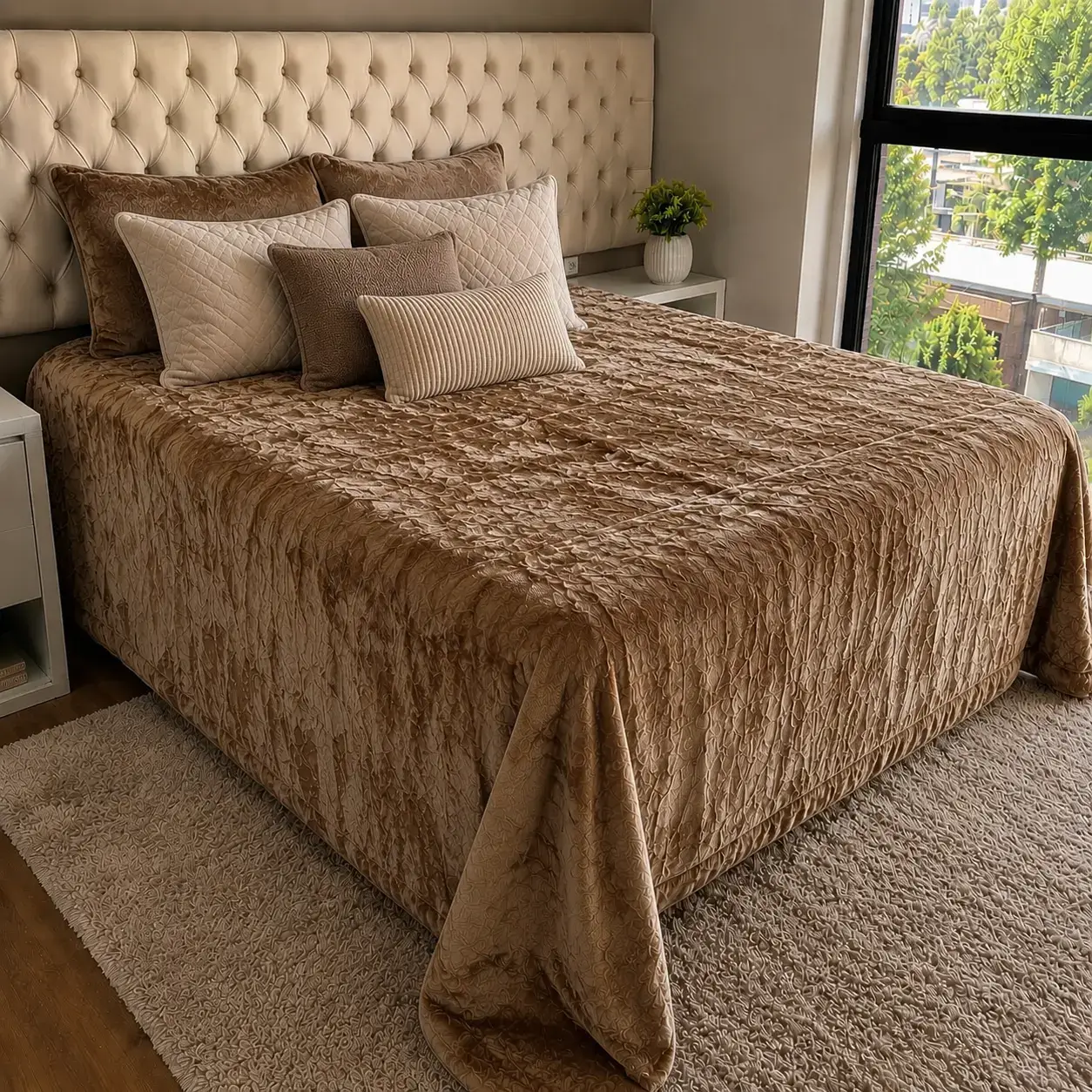 Coberdrom de Plush Queen Bege Champagne Cobertor Luxo Premium