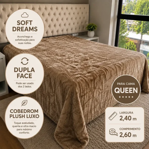 Coberdrom de Plush Queen Bege Champagne Cobertor Luxo Premium - 2