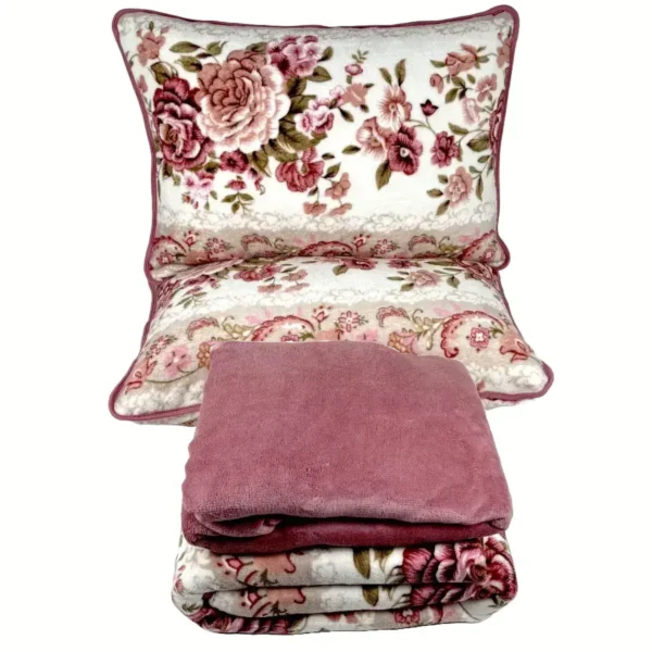 Jogo de Cama 4 Peças Plush Floral Rosa Antigo