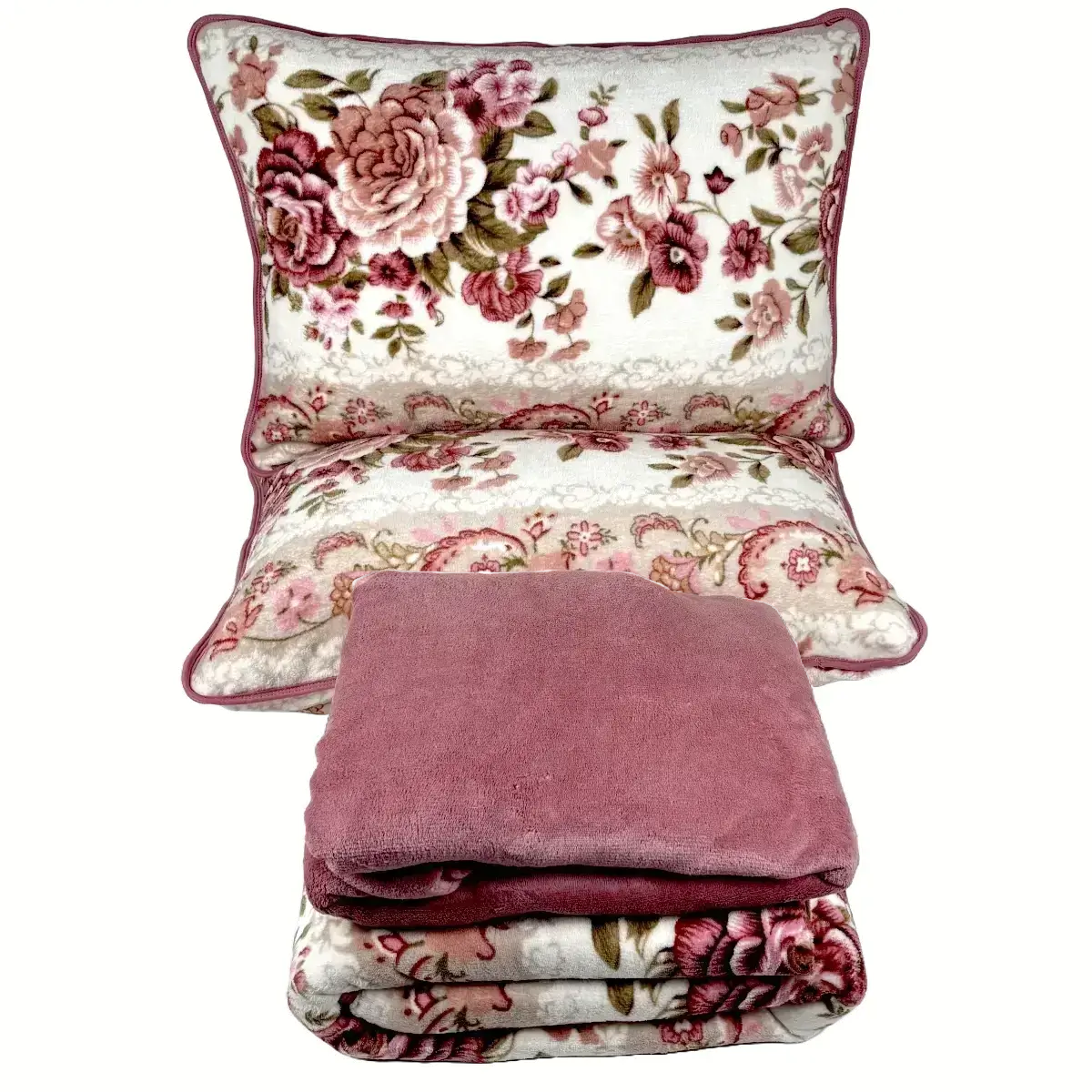 Jogo de Cama Casal 4 Peças Plush Floral Rosa Antigo – Colloda